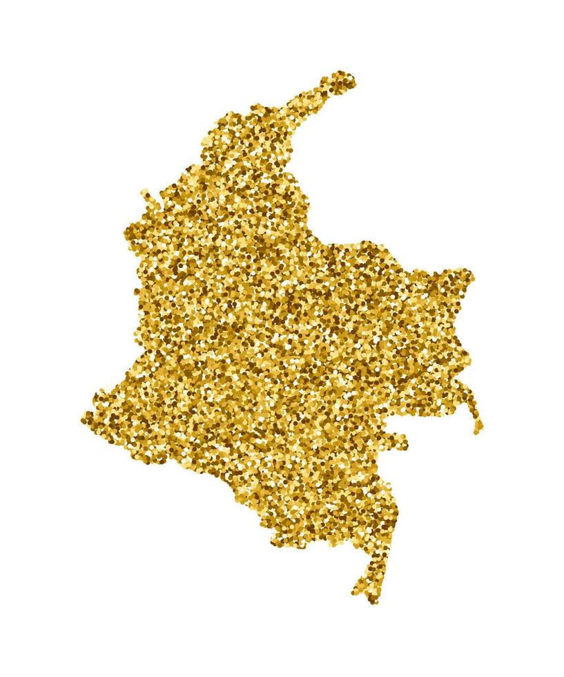 vektor isolerat illustration med förenklad colombia Karta. dekorerad förbi skinande guld glitter textur. jul och ny år högtider dekoration för hälsning kort.