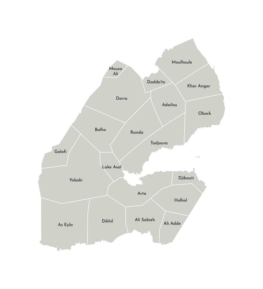 Vektor isoliert Illustration von vereinfacht administrative Karte von Dschibuti. Grenzen und Namen von das Bezirke, Regionen. grau Silhouetten.
