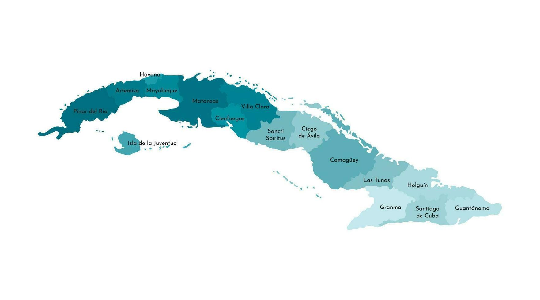 Vektor isoliert Illustration von vereinfacht administrative Karte von Kuba. Grenzen und Namen von das Provinzen, Regionen. Blau Silhouetten. Weiß Gliederung