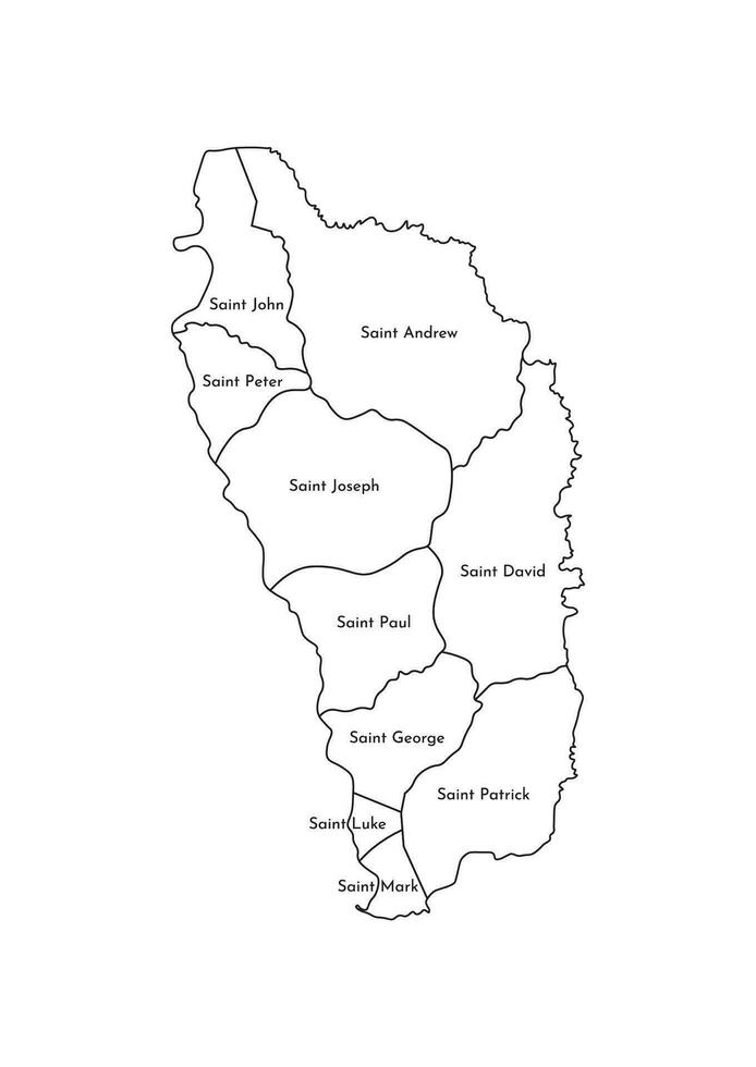 Vektor isoliert Illustration von vereinfacht administrative Karte von Dominika. Grenzen und Namen von das Pfarreien, Regionen. schwarz Linie Silhouetten.