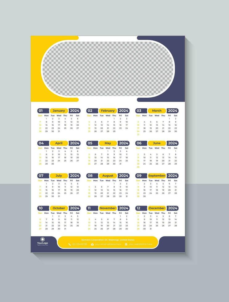 modern 2024 ett sida vägg kalender design, företag ett sida kalender 2024 mall, fri ladda ner vektor