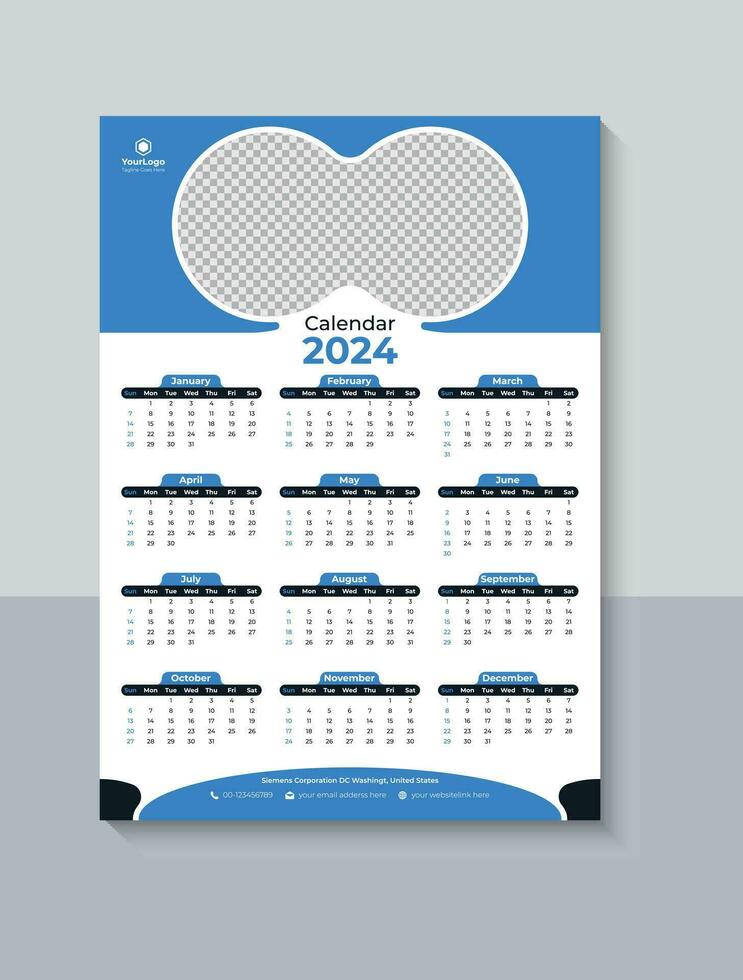 modern 2024 einer Seite Mauer Kalender Design, Geschäft einer Seite Kalender 2024 Vorlage, kostenlos herunterladen vektor