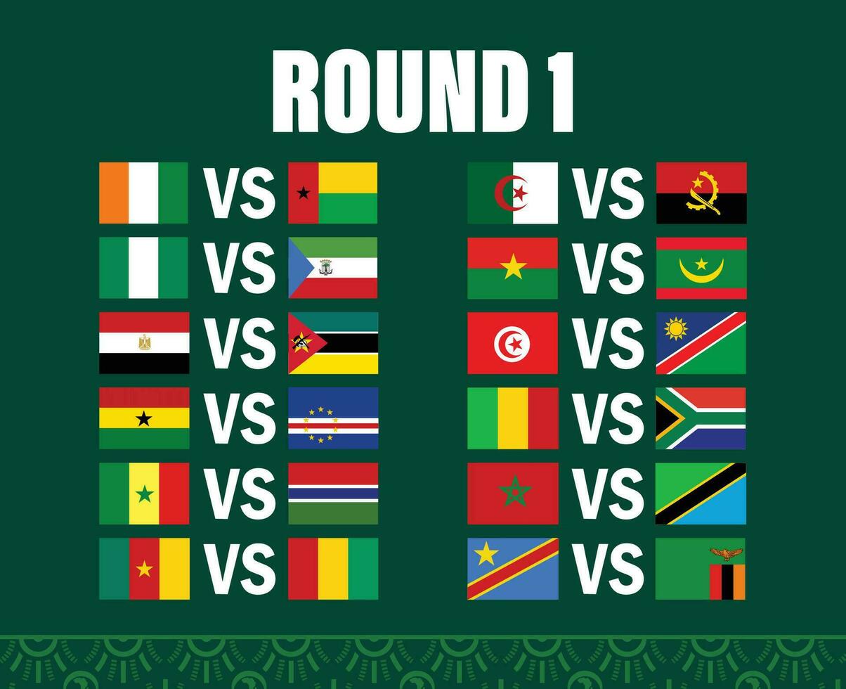 afrikanisch Flaggen Nationen 2023 Streichhölzer runden 1 Teams Länder afrikanisch Fußball Symbol Logo Design Vektor Illustration