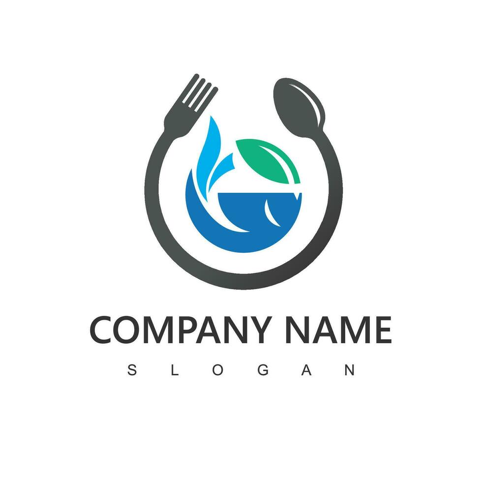gesund Essen Logo, Restaurant Symbol mit vegan oder gesund Essen Konzept vektor