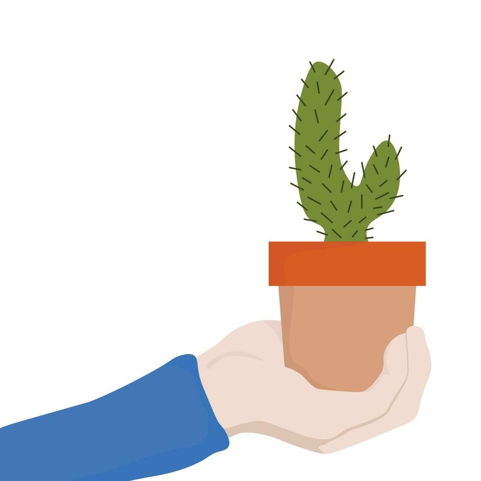 hand innehav kaktus i de pott vektor