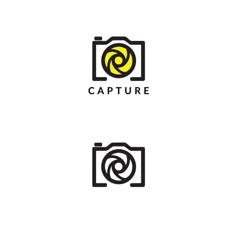 kreativ Logo Design zum ein Fotografie Marke präsentieren ein Kamera und stilisiert Öffnung vektor