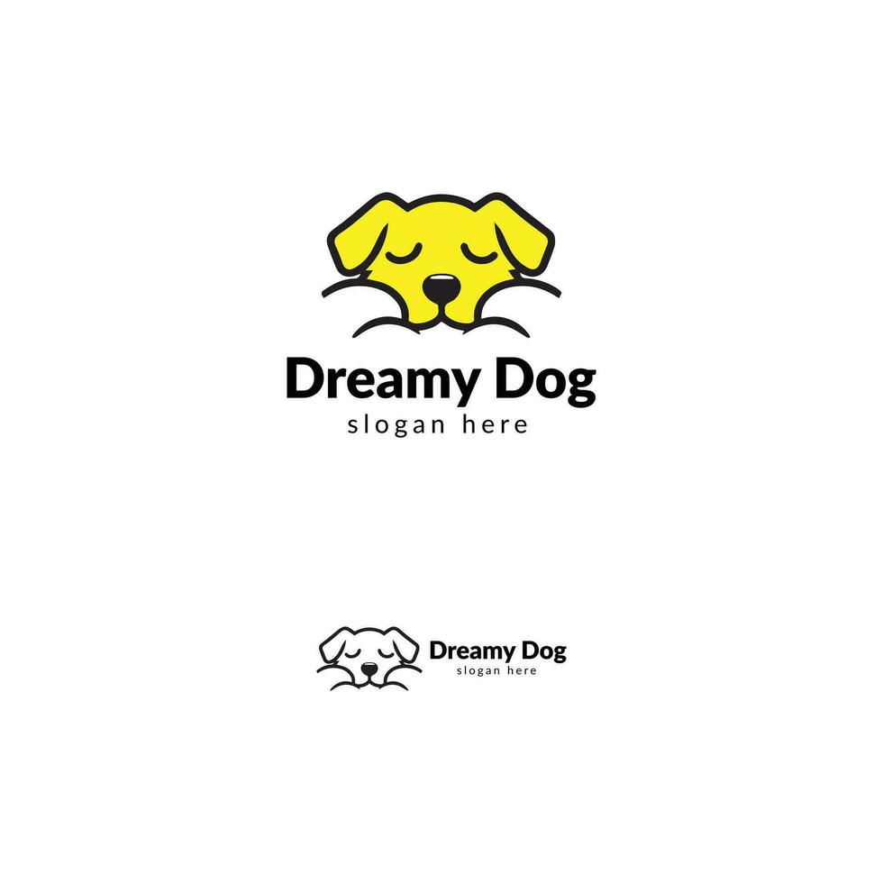 verträumt Hund Logo Design mit ein Karikatur Eckzahn Schlafen friedlich mit Slogan Platzhalter vektor
