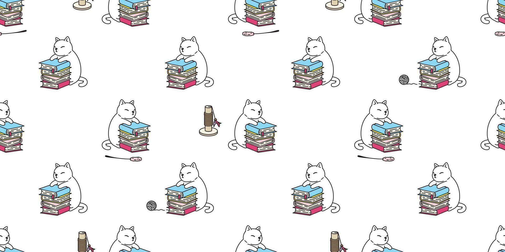 katt sömlös mönster vektor kattunge bok kalikå leksak garn boll scarf isolerat tecknad serie bricka tapet upprepa bakgrund illustration design