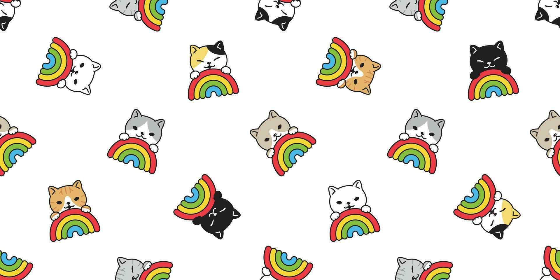 Katze nahtlos Muster Regenbogen Vektor Kätzchen Schal isoliert wiederholen Hintergrund Fliese Hintergrund Karikatur Illustration Gekritzel Design