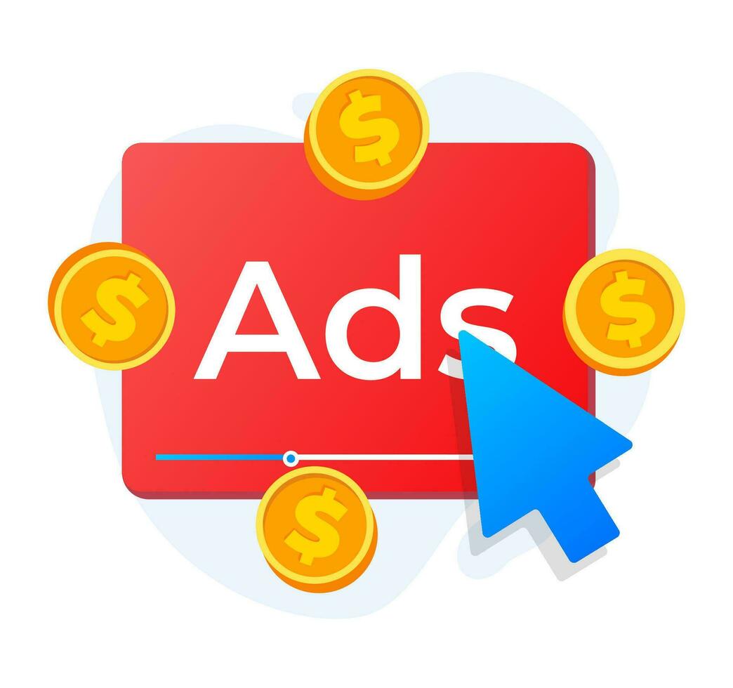 bezahlt Werbung Kampagne Anzeige Anzeigen auf Webseite Erstellen Einnahmen zum Herausgeber, Zahlen pro klicken Konzept, ppc, Werbung oder Werbung, fördern Marken zu Publikum, Internet Marketing Konzept vektor