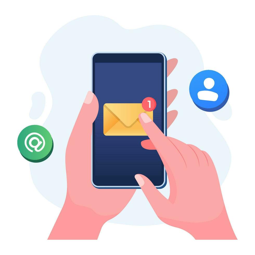 Hand halten Smartphone mit Neu Email Benachrichtigung, Direkte Digital Marketing, ungelesen Botschaft Erinnerung, Email Marketing Konzept zum Netz Banner, Landung Buchseite, Infografik vektor