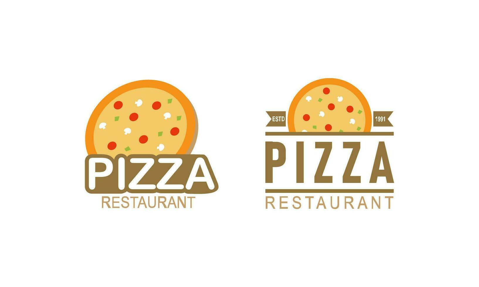 pizza logotyp, ikoner och design element för pizzeria vektor