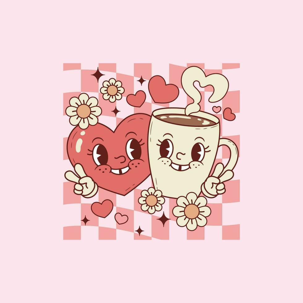 süß Illustration von Kaffee Tasse und Herz wie Beste freunde zum Kaffee Liebhaber und Liebhaber im Liebe vektor