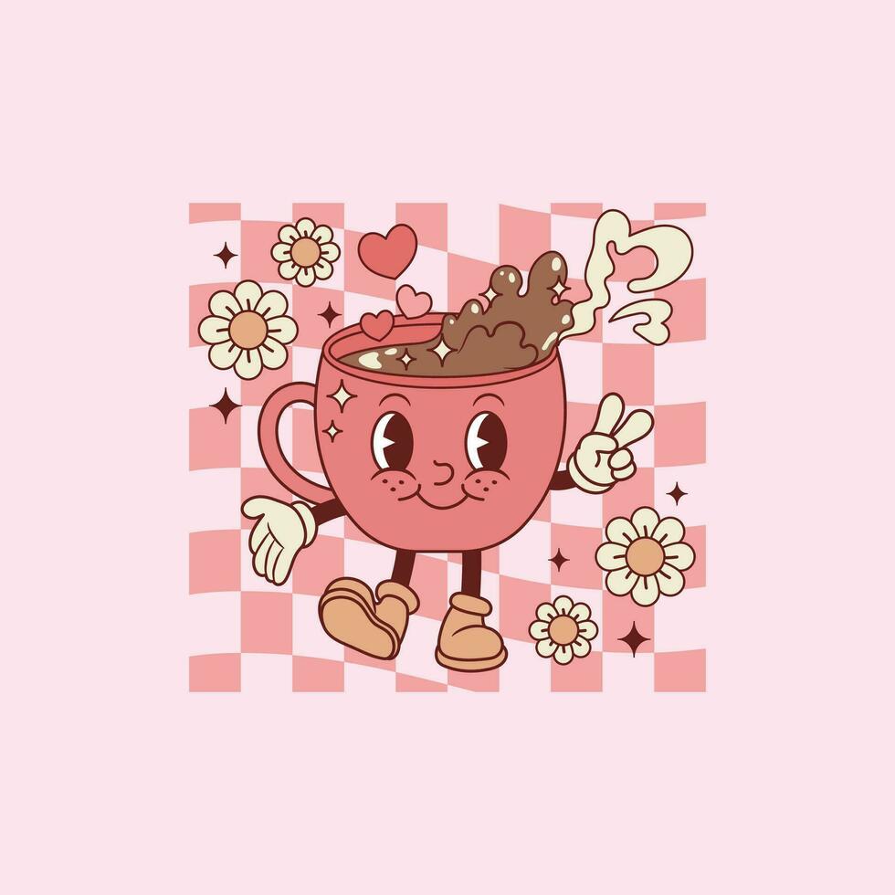 süß retro Illustration von rot Kaffee Tasse zum Valentinstag Tag vektor