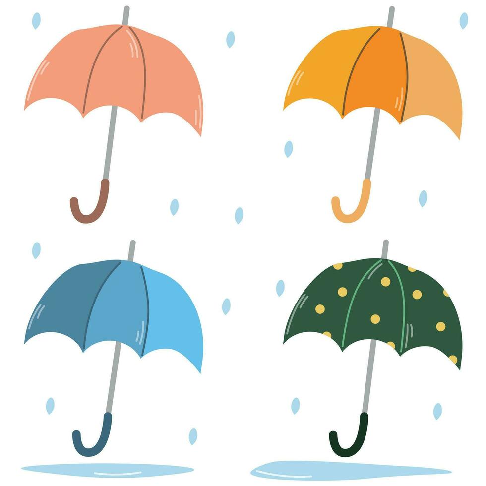 uppsättning av annorlunda paraplyer, öppen paraplyer, olika grafik, platt stil isolerat på vit bakgrund vektor