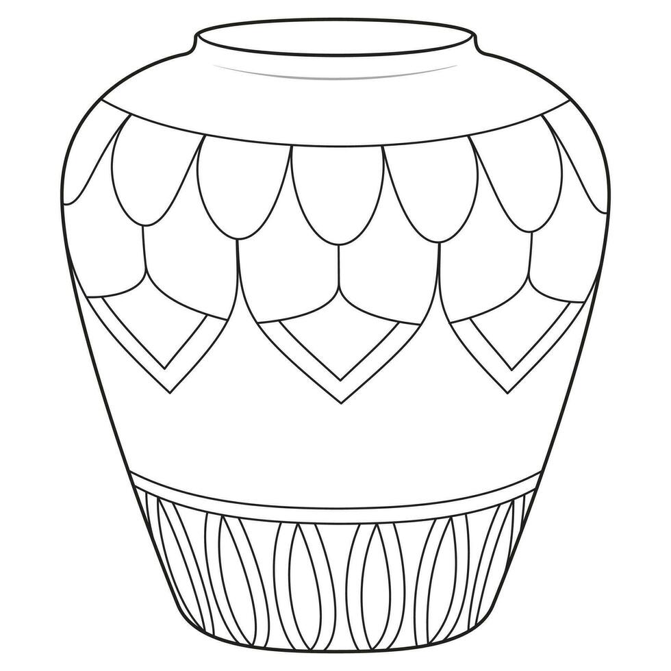 Gliederung Vase, Vektor linear. Vase Keramik, uralt Topf griechisch. Färbung Seite