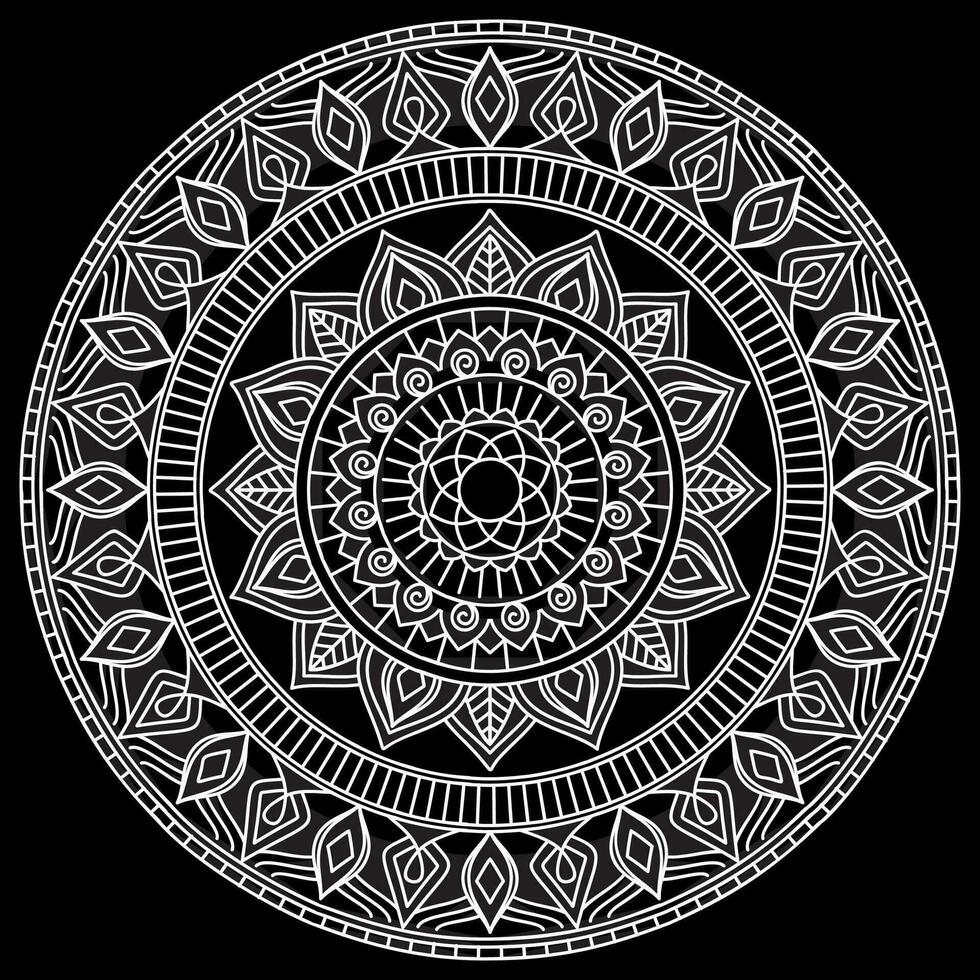 Mandala Linie Kunst Designs auf schwarz Hintergrund. Färbung Seite zum Kinder und Erwachsene. vektor