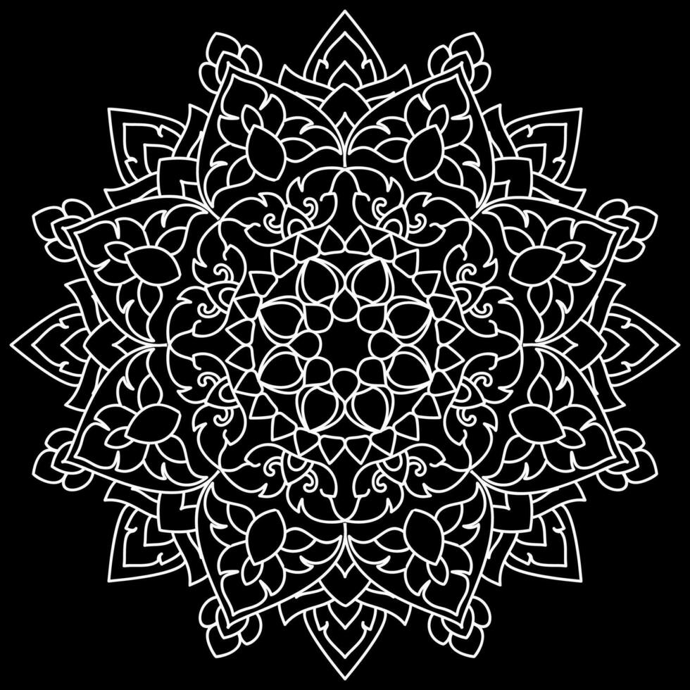 Mandala Linie Kunst Designs auf schwarz Hintergrund. Färbung Seite zum Kinder und Erwachsene. vektor