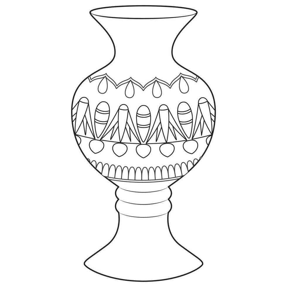 Gliederung Vase, Vektor linear. Vase Keramik, uralt Topf griechisch. Färbung Seite