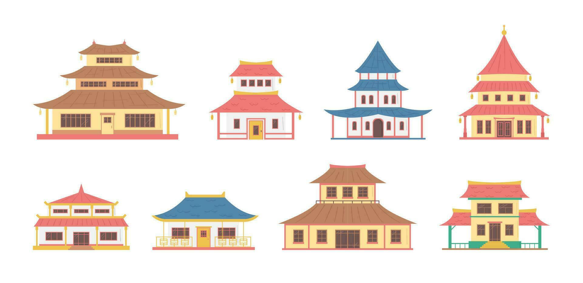 Karikatur Farbe China Haus Objekt Symbol Satz. Vektor