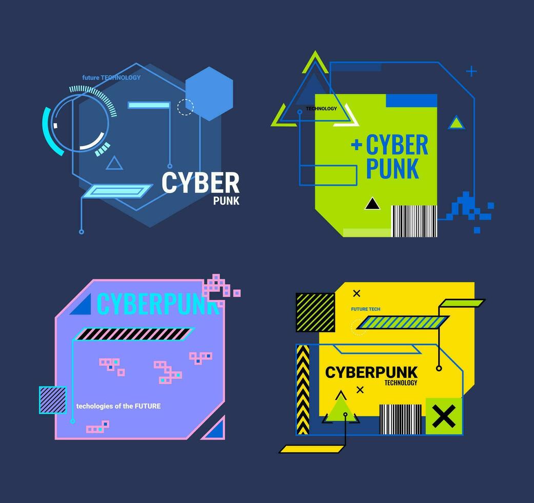 tecknad serie Färg glitchy affisch techno konst cyberpunk begrepp. vektor