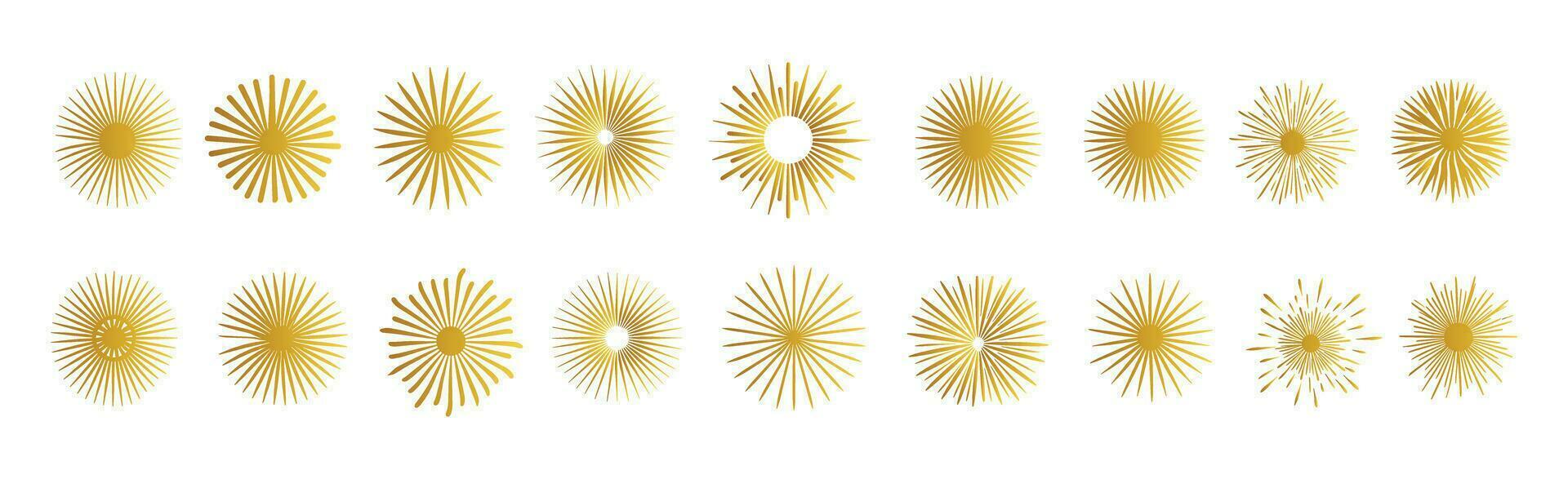 Sunburst Element, radial Streifen, Strahl Sammlung, Vektor Symbol, Starburst Satz, Feuerwerk Explosion, Logo Emblem, Netz Banner, Vektor Illustration, Sunburst Design, platzen Grafik, platzen Sammlung