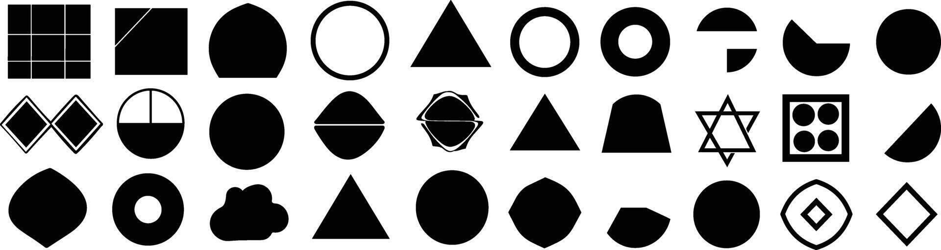 modern geometrisch Formen Sammlung, abstrakt polygonal Elemente und modisch minimalistisch Zahlen, Vektor Illustration von Basic Kreise, Sechsecke, Dreiecke, und Sterne im eben Stil