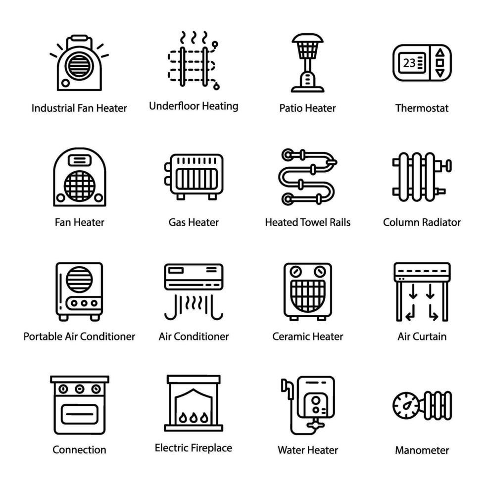 Heizung Haushaltsgeräte Linie Vektor Symbole