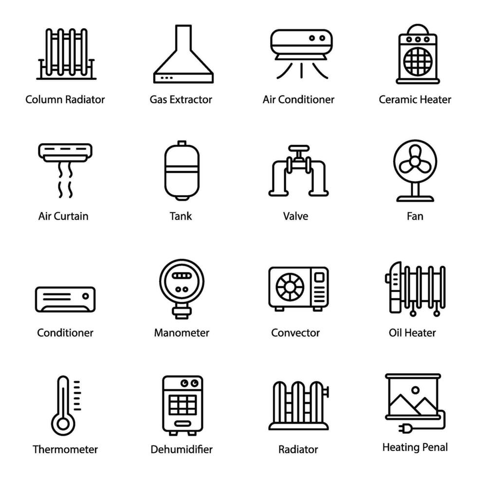 industriell Heizungen Linie Vektor Symbole