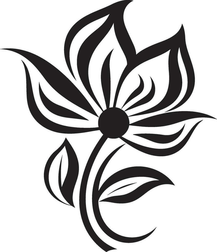 konstnärlig blomma detalj elegant svart emblem minimalistisk kronblad skiss hand dragen vektor ikon