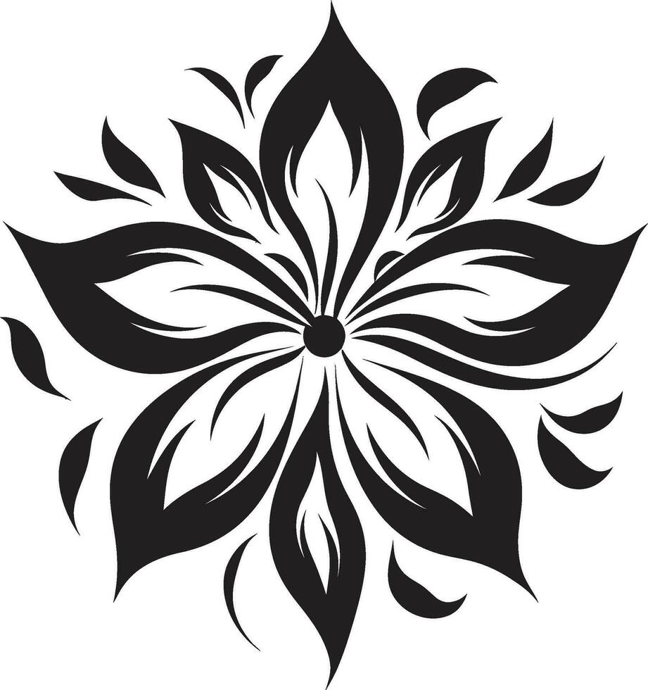 modern enda blomma konstnärlig hand återges emblem konstnärlig blommig detalj svart enkel ikon vektor