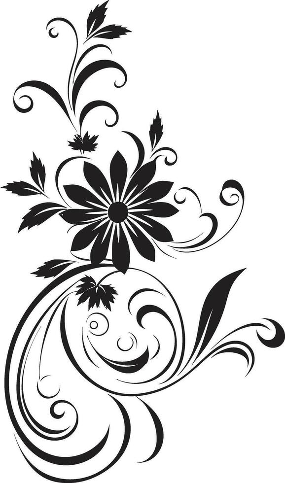 strömmande botanisk silhuett svart logotyp ikon delikat hand dragen kronblad elegant logotyp detalj vektor