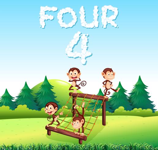 Fyra apor på lekplatsen vektor