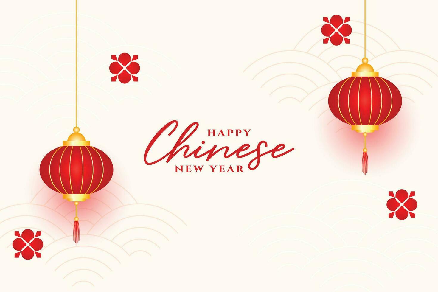 realistisk kinesisk ny år lyckönskningar kort med lykta dekoration vektor