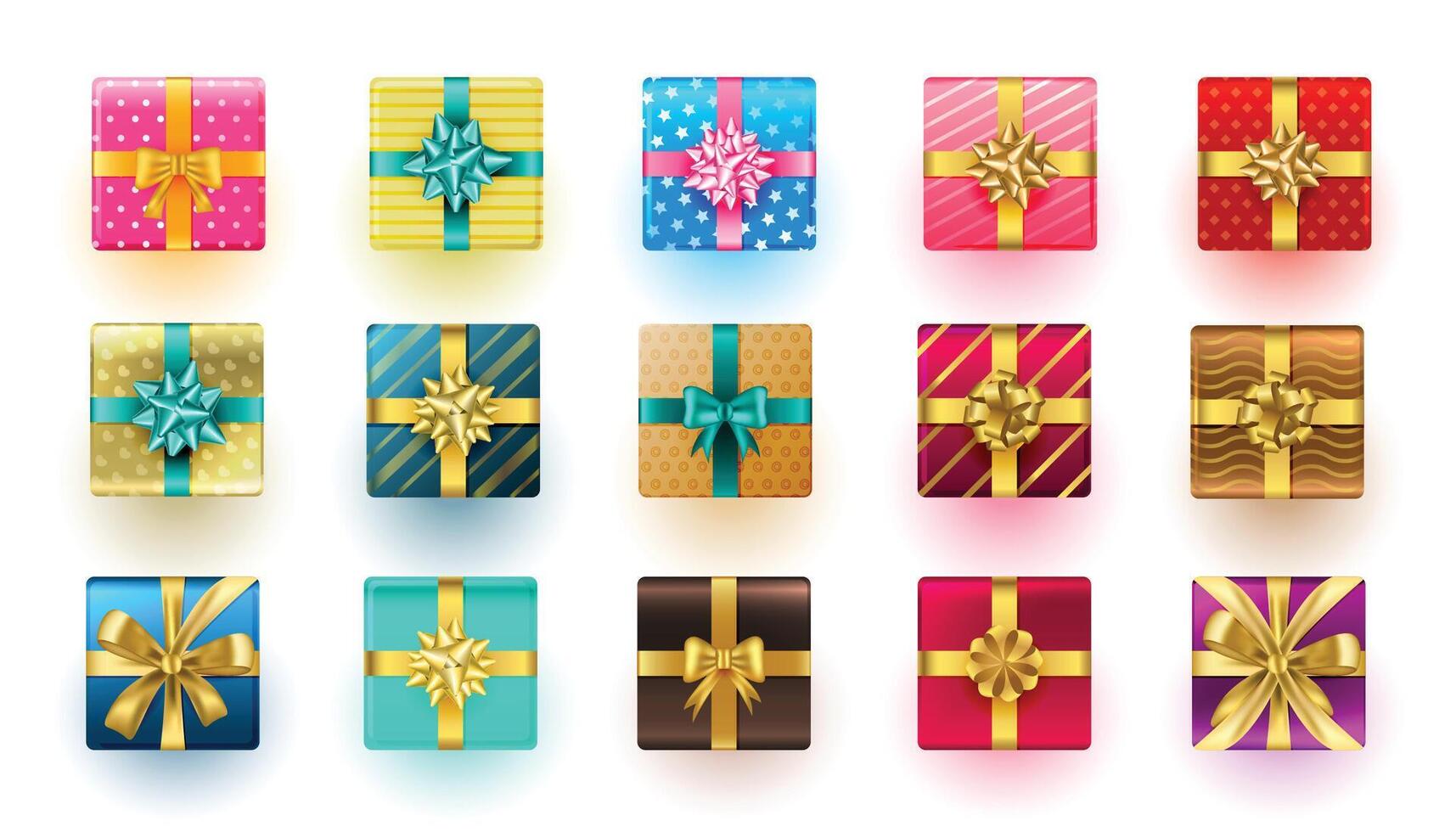 Pack von 3d Geschenk Kisten mit Band Symbole zum Weihnachten Urlaub Design vektor