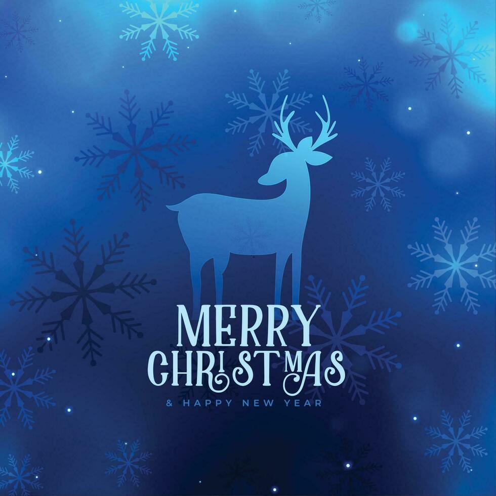 fröhlich Weihnachten Blau Hirsch mit Schneeflocken Hintergrund vektor