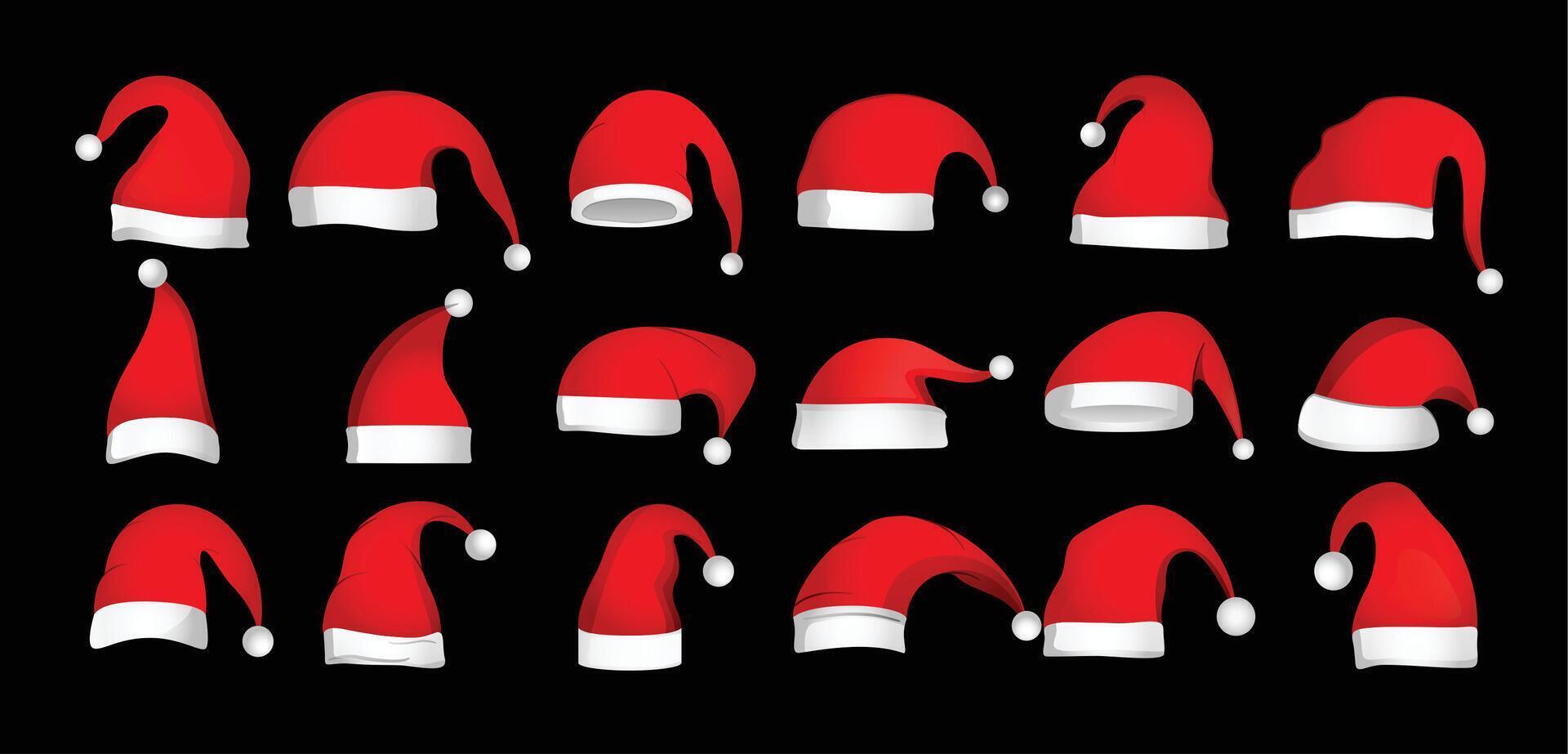 uppsättning av santa claus röd caps för jul eller ny år design vektor