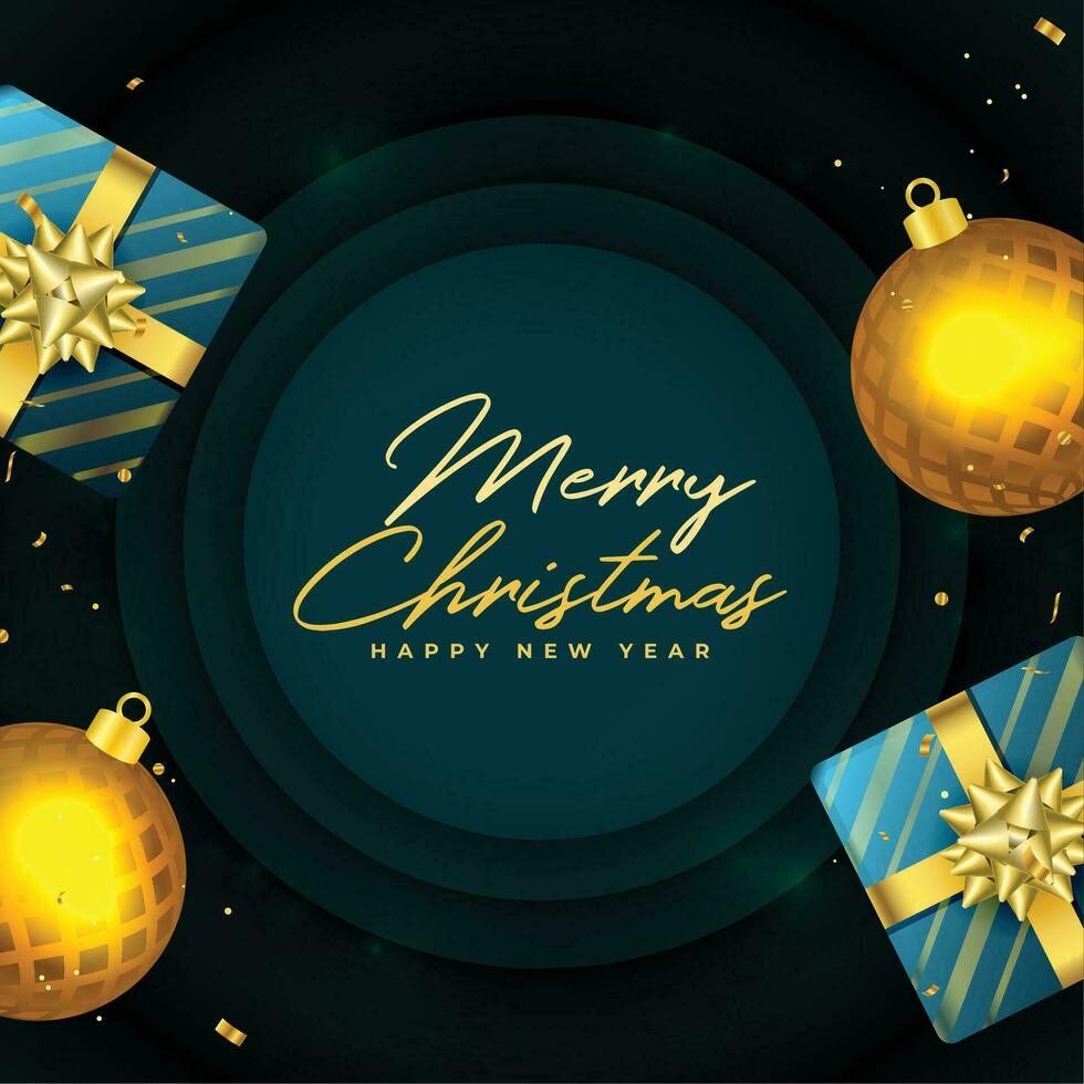 glad jul lyckönskningar kort med dekorativ element design vektor