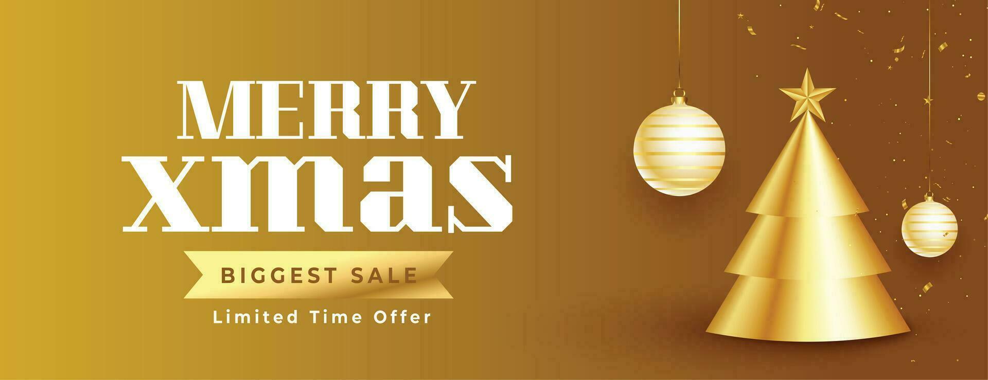 golden 3d Weihnachten Baum mit hängend Bälle Verkauf Banner vektor