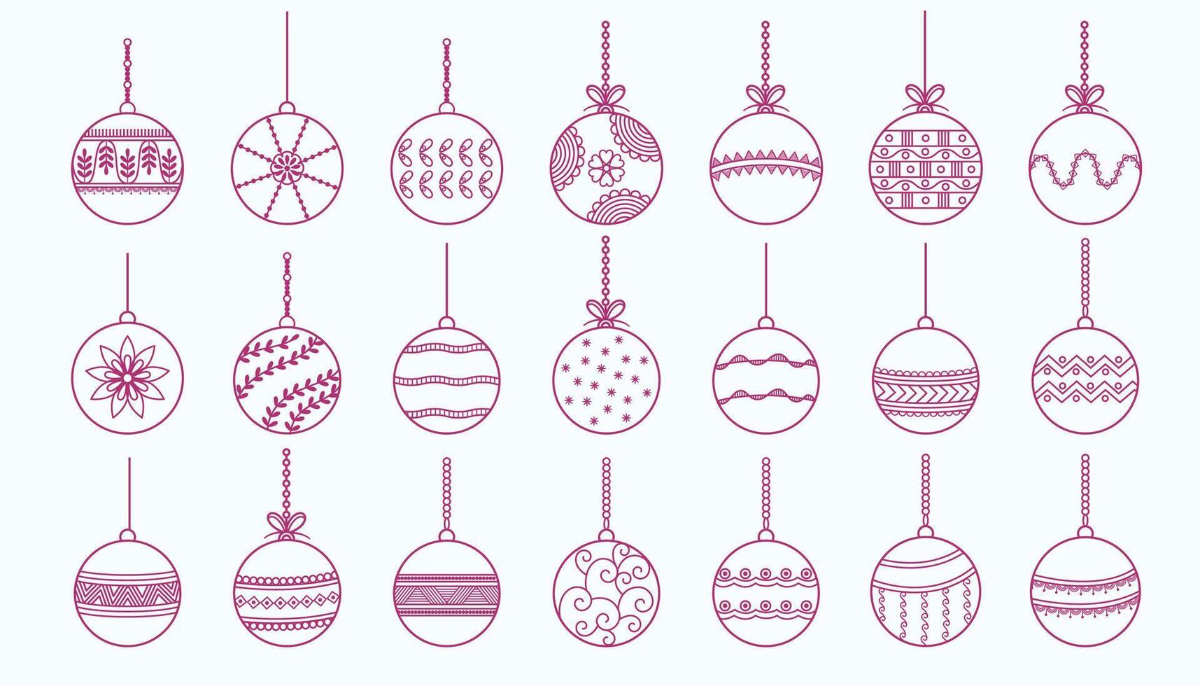 samling av hängande jul struntsak ornament i linje stil vektor