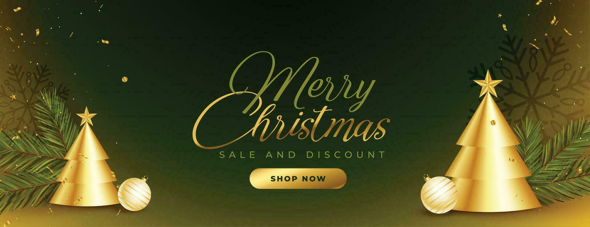 fröhlich Weihnachten Einkaufen Banner mit golden Baum Design vektor