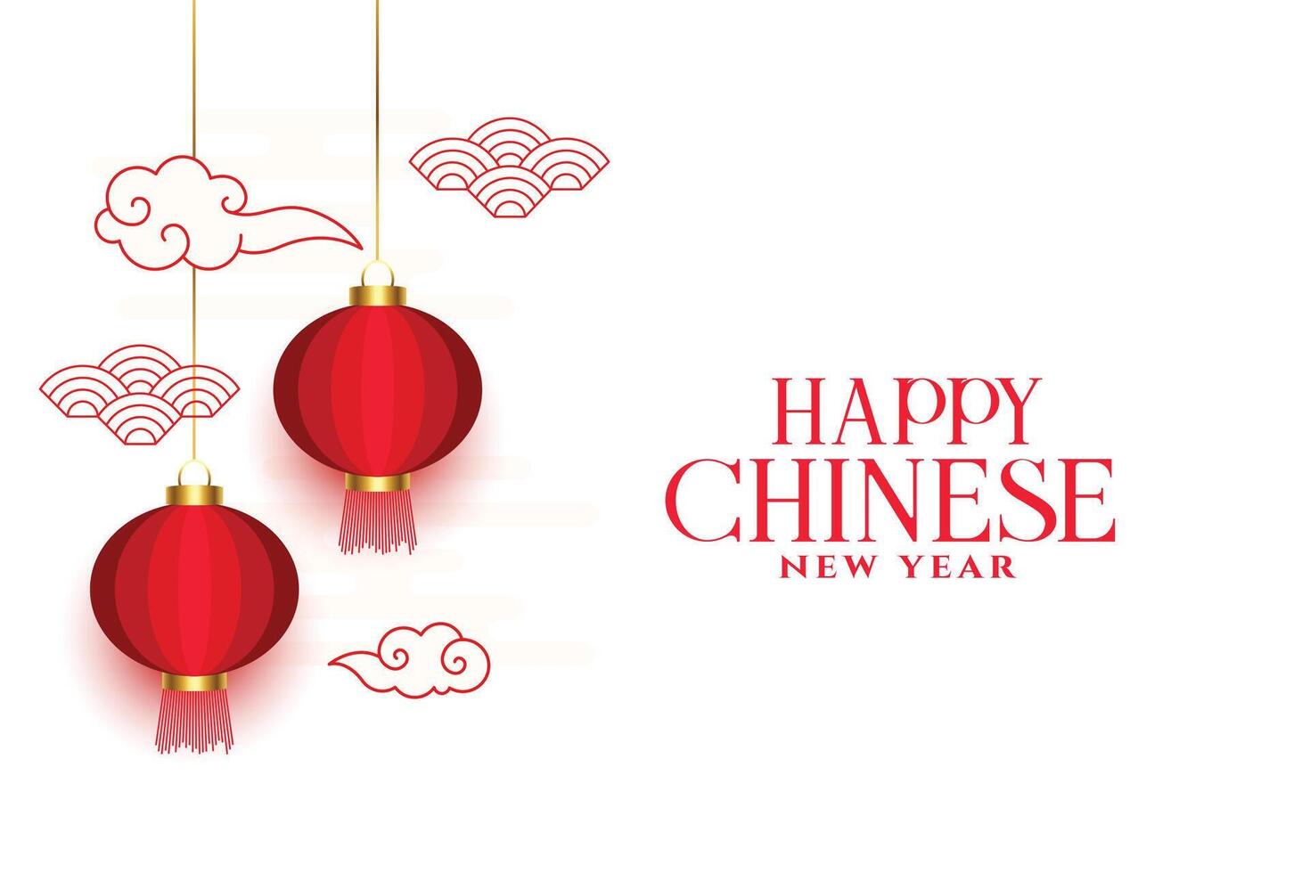 Lycklig kinesisk ny år lyckönskningar kort med lykta och moln vektor
