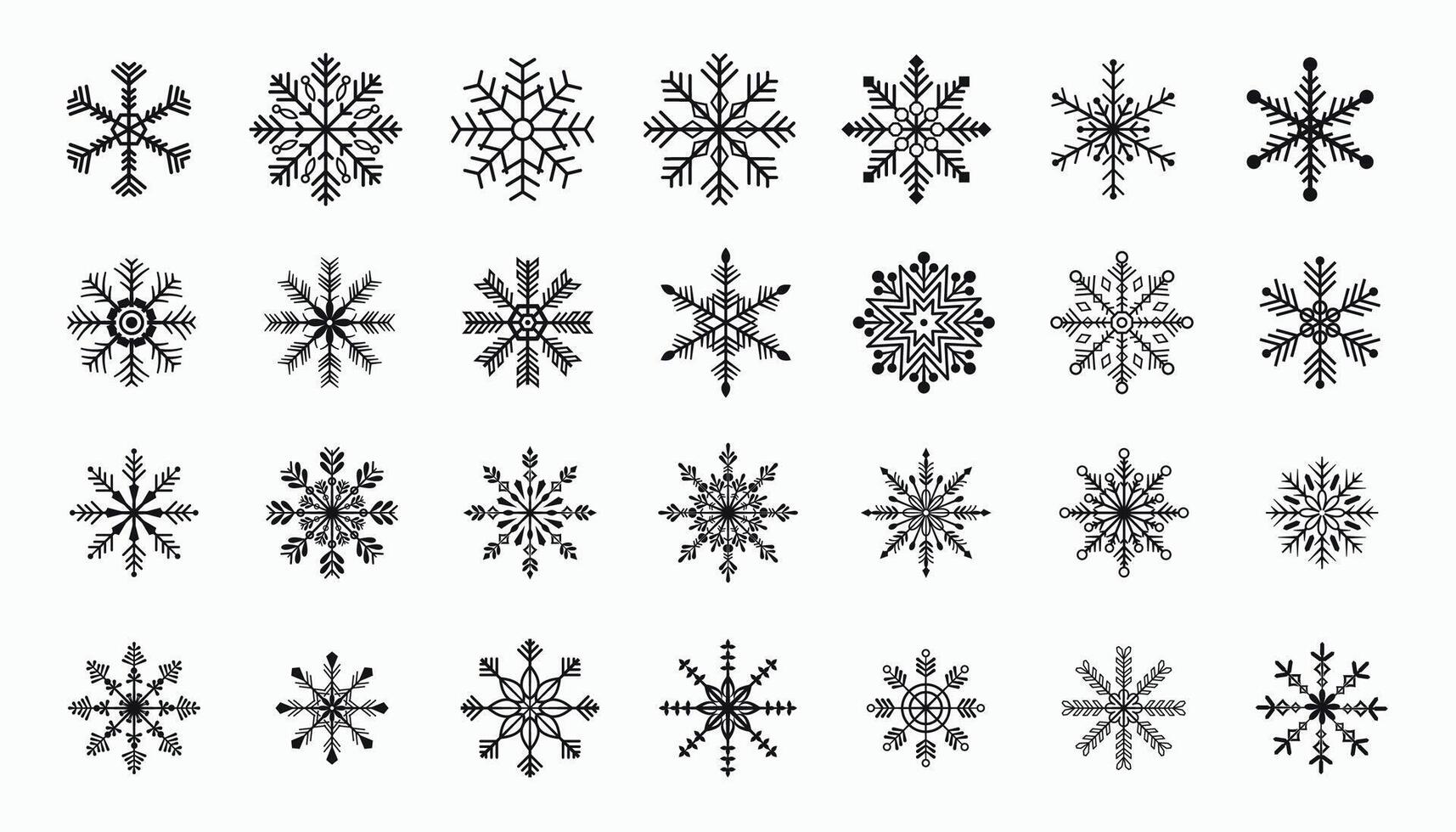 stor uppsättning av vinter- säsong snö flaga element för jul design vektor