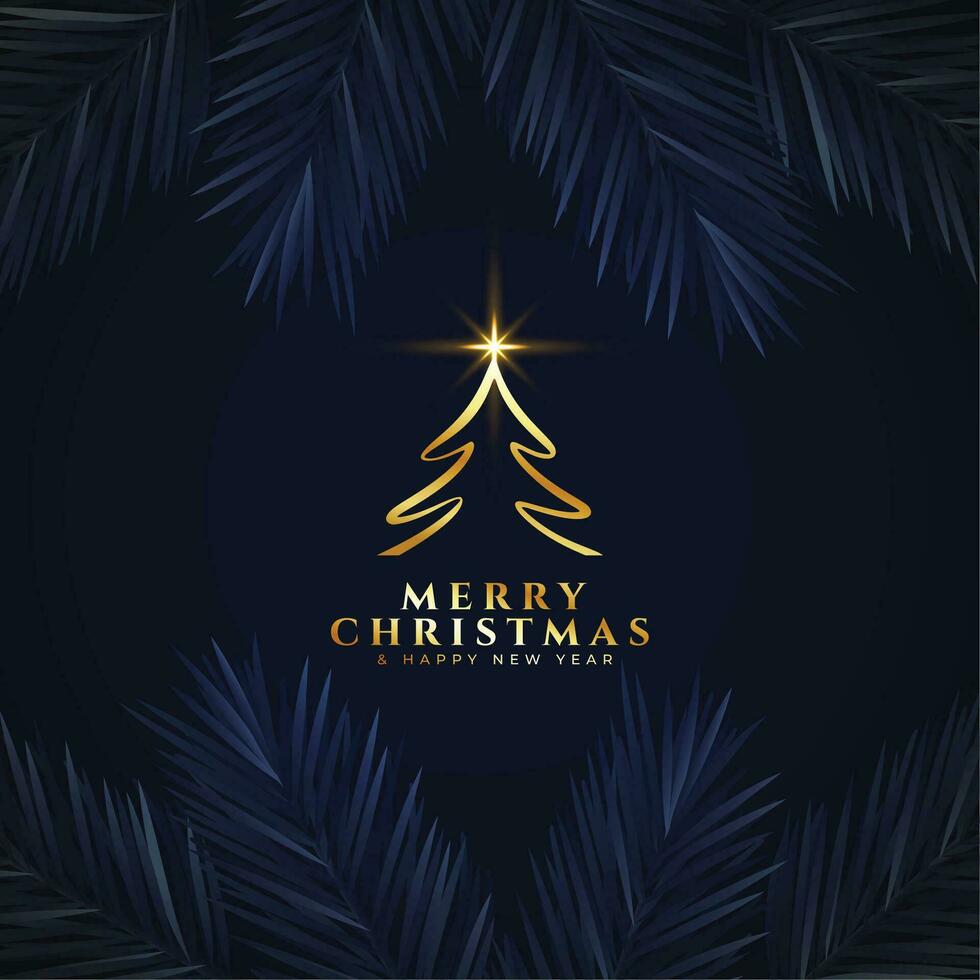 gyllene glad jul med xmas träd design på mörk bakgrund vektor