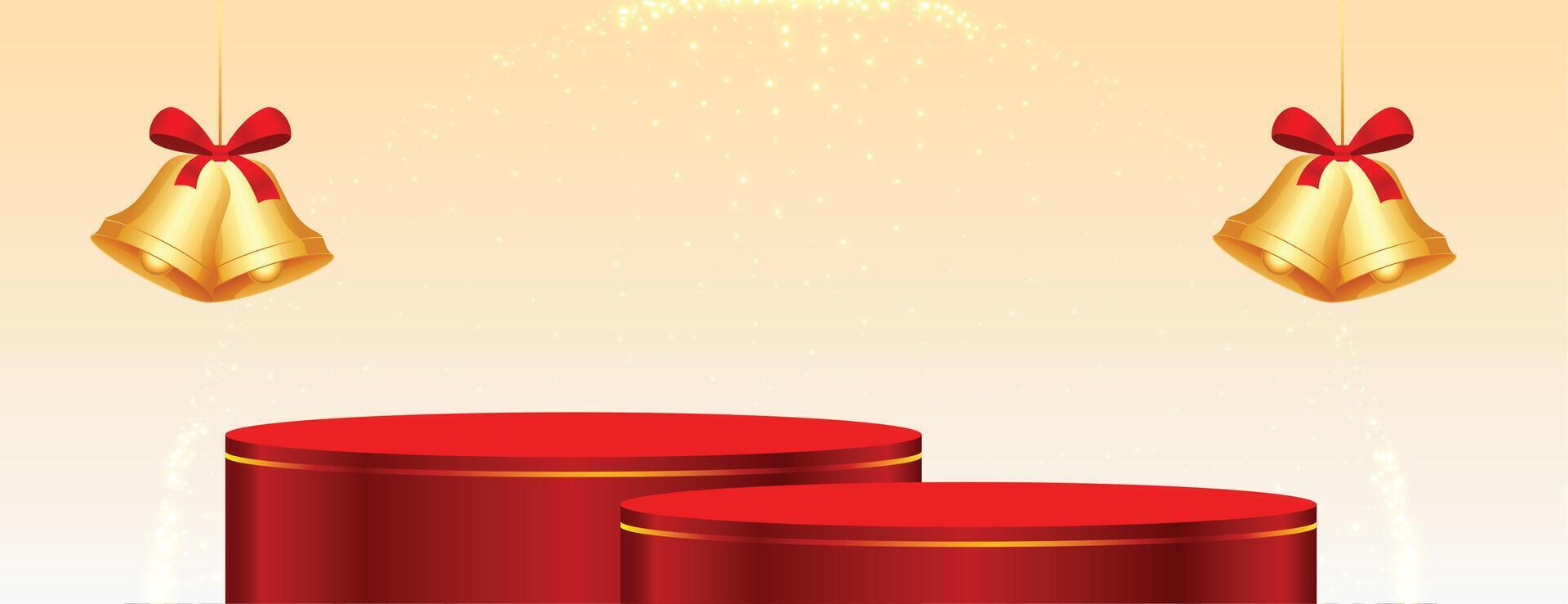 hängend Weihnachten Glocken mit zwei rot Podium Banner vektor