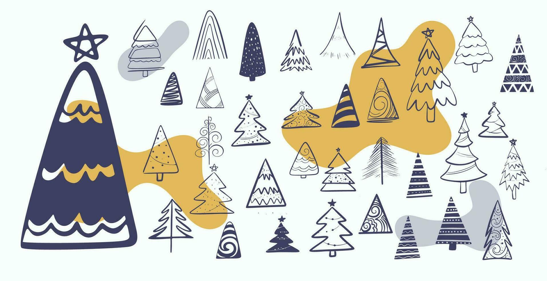 samling av jul träd ikoner design i hand dragen stil vektor