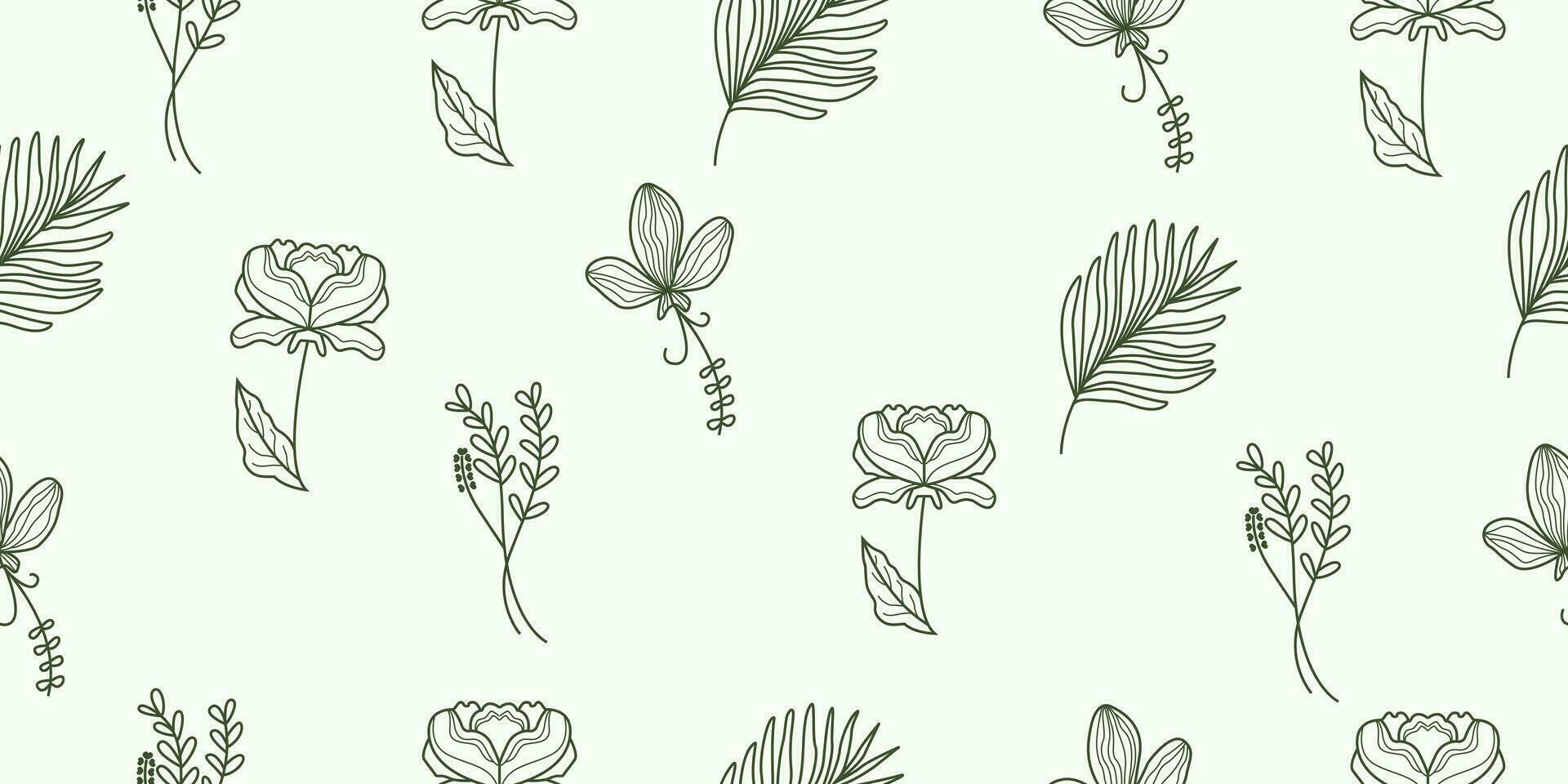 Vektor Muster von verschiedene Typen von Gliederung Blumen und Formen. Vektor Blumen- Muster. Design zum Hintergrund, Verpackung Papier, Hintergrund, Stoff. Vektor Gliederung nahtlos Muster