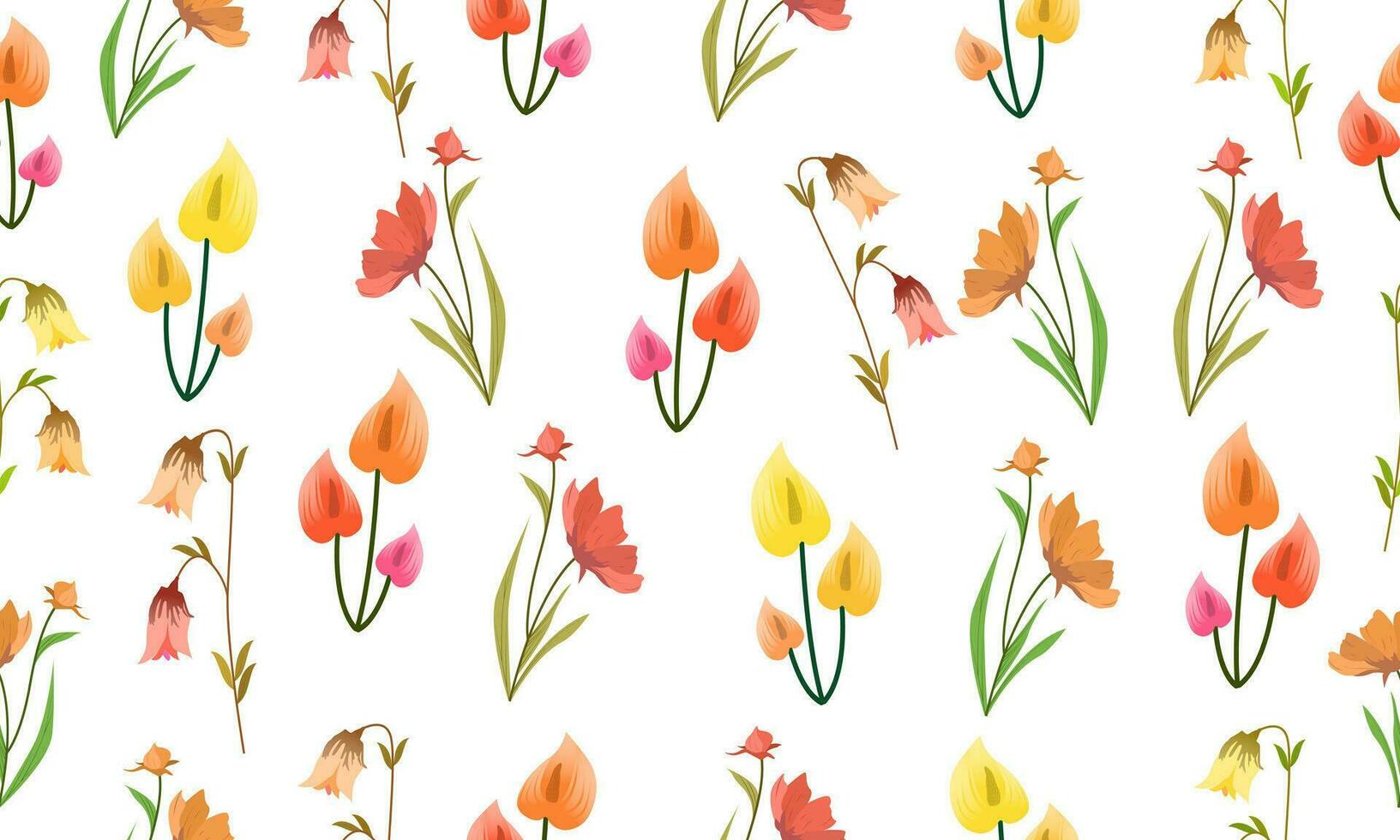 vektor dekorativ växter sömlös mönster, tapet växter stil. hibiskus sabdrariffah, elegans zinnia, tulipa sp