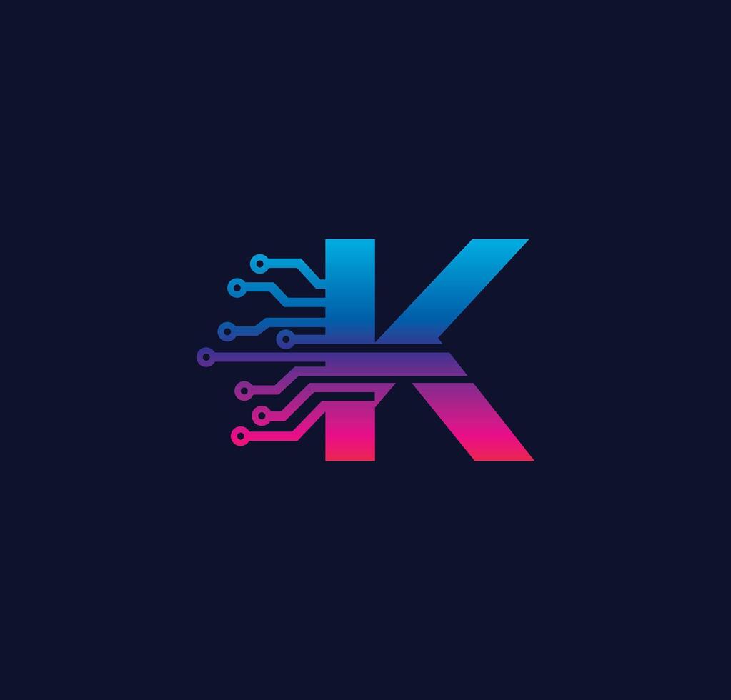 k Alphabet Daten Lager Technologie Logo Design Konzept vektor