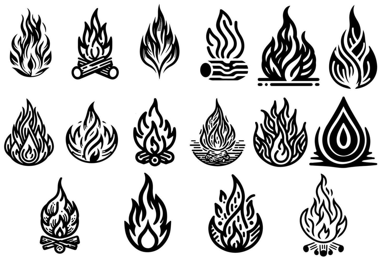 ai genererad brand flamma ikon uppsättning symbol samling flammande bränder lågor av annorlunda former element vektor illustration